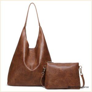 Large Vegan Leather Tote Bag with Adjustable Strap and Zipper Pocket
